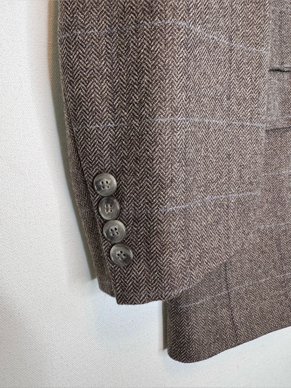 Tasso Elba 48R Windowpane Brown Herringbone Wool Blazer Suit Jacket businessman